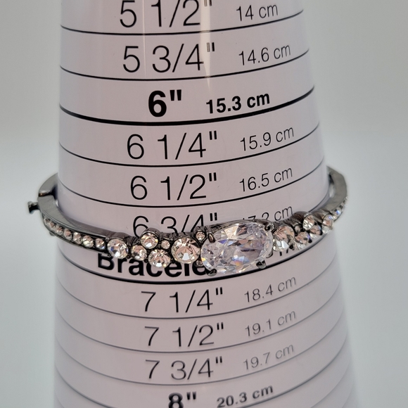 Givenchy | Clear Ice Crystals Gun Metal Hinged Bangle Bracelet - Picture 11 of 12